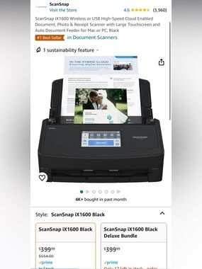 ScanSnap iX1600 Wireless Document Scanner - Black